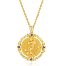 Birth Flower Necklaces for Women 14K Gold Plated Birth Flower with Birthstone Chunky Reversible Rotatable Disc Pendant Neckla...