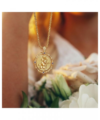 Birth Flower Necklaces for Women 14K Gold Plated Birth Flower with Birthstone Chunky Reversible Rotatable Disc Pendant Neckla...