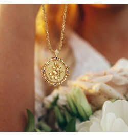 Birth Flower Necklaces for Women 14K Gold Plated Birth Flower with Birthstone Chunky Reversible Rotatable Disc Pendant Neckla...