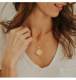 Birth Flower Necklaces for Women 14K Gold Plated Birth Flower with Birthstone Chunky Reversible Rotatable Disc Pendant Neckla...