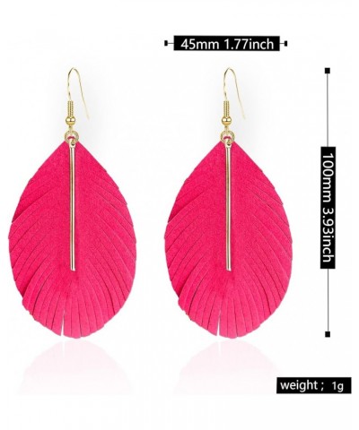 Feather Leather Layered Fringe Earrings for Women Boho Genuine Leather Leaf Tassel Dangle Statement Earrings Bohemian Hypoall...