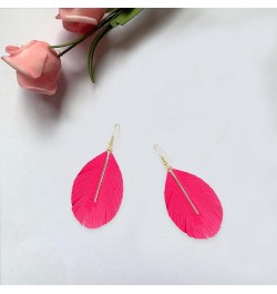 Feather Leather Layered Fringe Earrings for Women Boho Genuine Leather Leaf Tassel Dangle Statement Earrings Bohemian Hypoall...