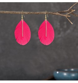 Feather Leather Layered Fringe Earrings for Women Boho Genuine Leather Leaf Tassel Dangle Statement Earrings Bohemian Hypoall...