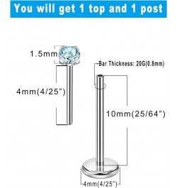 1.5mm-4mm Zircon Surgical Steel Cartilage Stud with 20g 5mm 6mm 8mm 10mm Press Fit Threadless Push Pop in Labret Post Lip For...