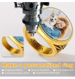 Custom Picture & Text Engraved Ring Stainless Steel 18K Gold Plated Wedding Engagement Heart/Round/Shield/Square Signet Rings...