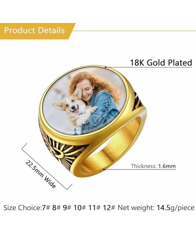 Custom Picture & Text Engraved Ring Stainless Steel 18K Gold Plated Wedding Engagement Heart/Round/Shield/Square Signet Rings...