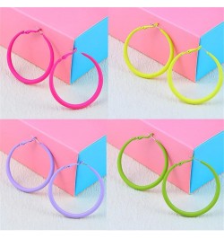 Classic Big Earrings 70s 80s Matte Metal Hoop Dangle Earrings for Women Colorful Oval Round Square Hoop Earrings Retro Neon E...