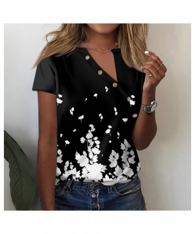 Short Sleeve Shirts for Women Trendy V Neck T Shirt Button Down Oversized Shirt Top Loose Printed Casual Pullover 1-black $4....