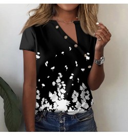 Short Sleeve Shirts for Women Trendy V Neck T Shirt Button Down Oversized Shirt Top Loose Printed Casual Pullover 1-black $4....