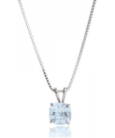 925 Sterling Silver 6mm Cushion Cut Birthstone Solitaire Pendant Necklace for Women with 18 inch Box Chain Aquamarine $20.14 ...