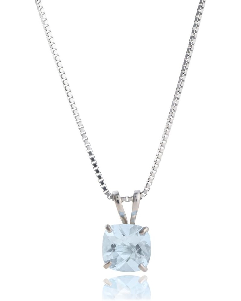 925 Sterling Silver 6mm Cushion Cut Birthstone Solitaire Pendant Necklace for Women with 18 inch Box Chain Aquamarine $20.14 ...