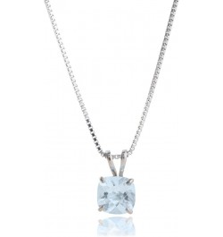 925 Sterling Silver 6mm Cushion Cut Birthstone Solitaire Pendant Necklace for Women with 18 inch Box Chain Aquamarine $20.14 ...