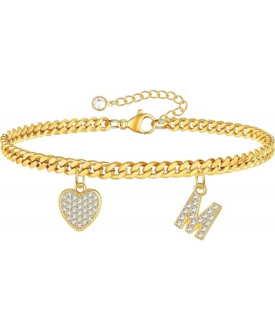 Gold Heart Butterfly Initial Tennis Cuban Ankle Bracelets for Women 14K Gold Plated Initial Charm Gold Anklets for Women Tenn...