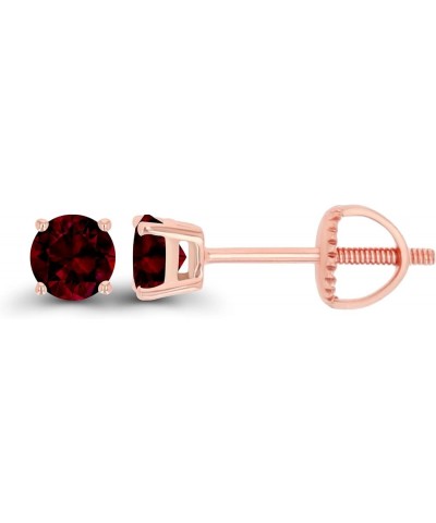 Solid 14K Gold 4mm Round Hypoallergenic Genuine Birthstone Solitaire Screwback Stud Earrings Garnet Rose Gold $50.40 Earrings