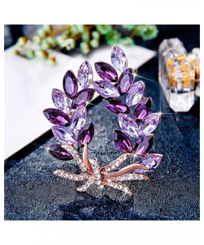 Purple Crystal Bauhinia Brooch Rhinestones Flower Brooches For Women Plant Lapel Pin Suit Dress Scarf Accessories Wedding Gif...