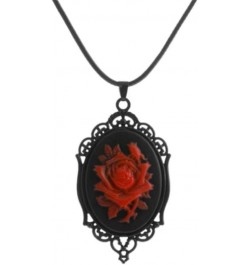 Victorian Red Rose Cameo Necklace, Gothic Resin Pendant Jewelry for Women $9.68 Necklaces