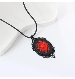 Victorian Red Rose Cameo Necklace, Gothic Resin Pendant Jewelry for Women $9.68 Necklaces