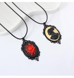 Victorian Red Rose Cameo Necklace, Gothic Resin Pendant Jewelry for Women $9.68 Necklaces