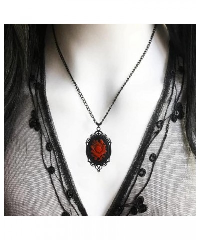 Victorian Red Rose Cameo Necklace, Gothic Resin Pendant Jewelry for Women $9.68 Necklaces