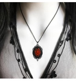 Victorian Red Rose Cameo Necklace, Gothic Resin Pendant Jewelry for Women $9.68 Necklaces