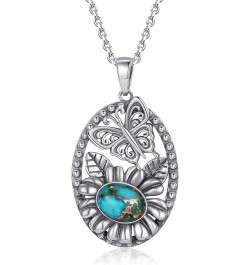 Turquoise Necklace for Women 925 Sterling Silver Butterfly and Flower Necklaces Vintage Oval Turquoise/Opal Pendant Necklace ...