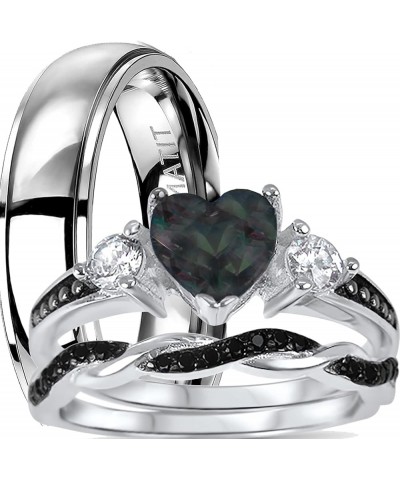 His Hers Wedding Ring Set TRIO 3 PCS Simulated Black Topaz Bridal Set Silver Black Titanium Him Her Her 5 - His 12 $49.39 Sets