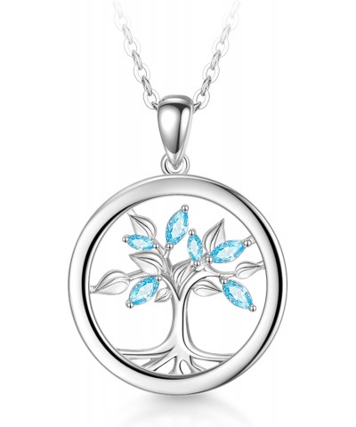 Tree of Life Necklace Sterling Silver Blue Cubic Zirconia Family Tree Pendant Jewelry for Women Gift for Mother Wife Friends(...