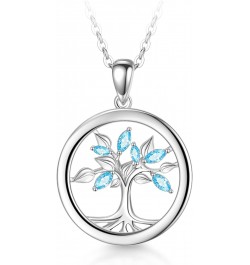 Tree of Life Necklace Sterling Silver Blue Cubic Zirconia Family Tree Pendant Jewelry for Women Gift for Mother Wife Friends(...