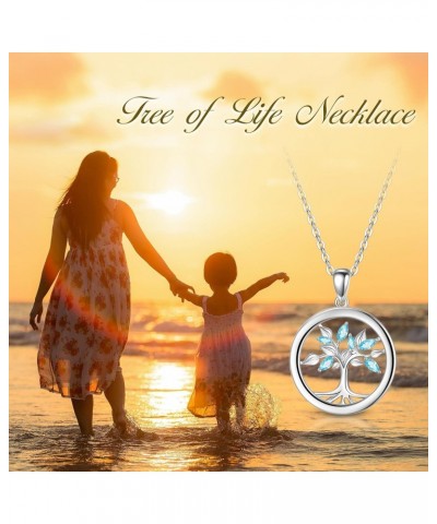 Tree of Life Necklace Sterling Silver Blue Cubic Zirconia Family Tree Pendant Jewelry for Women Gift for Mother Wife Friends(...