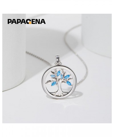 Tree of Life Necklace Sterling Silver Blue Cubic Zirconia Family Tree Pendant Jewelry for Women Gift for Mother Wife Friends(...