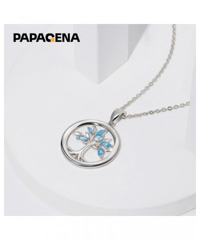 Tree of Life Necklace Sterling Silver Blue Cubic Zirconia Family Tree Pendant Jewelry for Women Gift for Mother Wife Friends(...