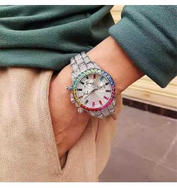 3PC Multicolour Watch + Necklace + Bracelet Hip Hop Luxury Iced Out Micro Pave 3 Piece Unisex Jewelry Set Miami Cuban Link Ch...