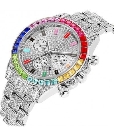 3PC Multicolour Watch + Necklace + Bracelet Hip Hop Luxury Iced Out Micro Pave 3 Piece Unisex Jewelry Set Miami Cuban Link Ch...