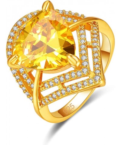 Women's Yellow Gold Plated Trillion Cut Created Citrine Cocktail Ring Jewelry CZ Cubic Zirconia Filled Promise Bands for Mom ...