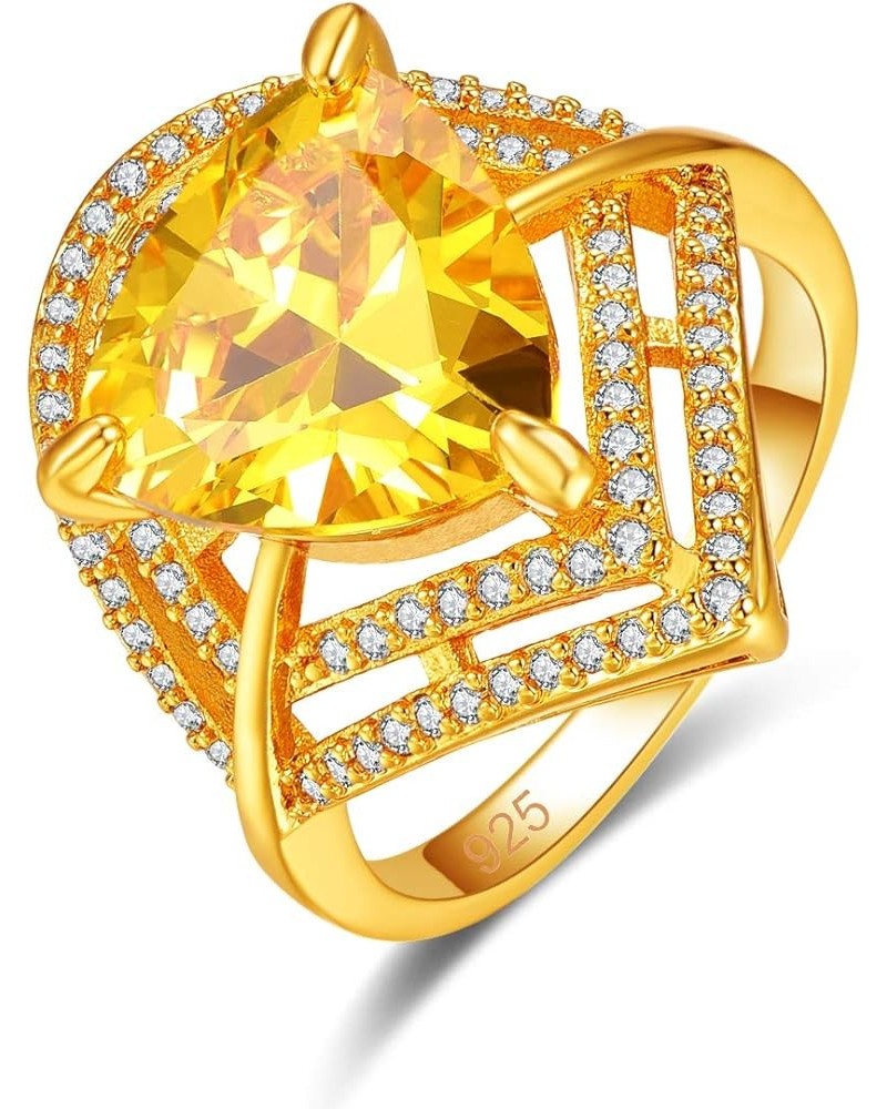 Women's Yellow Gold Plated Trillion Cut Created Citrine Cocktail Ring Jewelry CZ Cubic Zirconia Filled Promise Bands for Mom ...