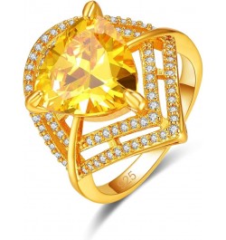 Women's Yellow Gold Plated Trillion Cut Created Citrine Cocktail Ring Jewelry CZ Cubic Zirconia Filled Promise Bands for Mom ...