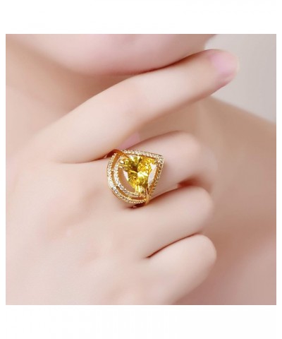 Women's Yellow Gold Plated Trillion Cut Created Citrine Cocktail Ring Jewelry CZ Cubic Zirconia Filled Promise Bands for Mom ...