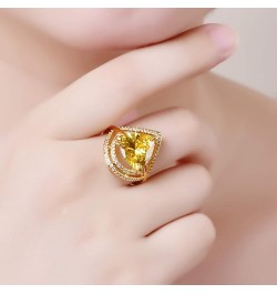 Women's Yellow Gold Plated Trillion Cut Created Citrine Cocktail Ring Jewelry CZ Cubic Zirconia Filled Promise Bands for Mom ...