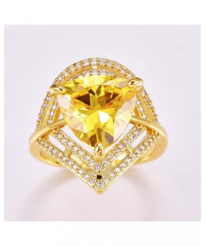 Women's Yellow Gold Plated Trillion Cut Created Citrine Cocktail Ring Jewelry CZ Cubic Zirconia Filled Promise Bands for Mom ...