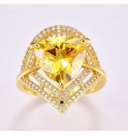 Women's Yellow Gold Plated Trillion Cut Created Citrine Cocktail Ring Jewelry CZ Cubic Zirconia Filled Promise Bands for Mom ...