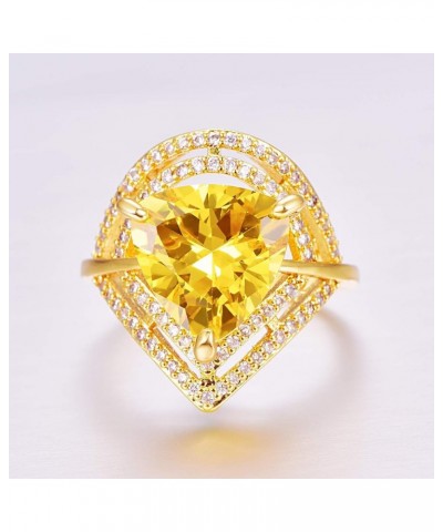 Women's Yellow Gold Plated Trillion Cut Created Citrine Cocktail Ring Jewelry CZ Cubic Zirconia Filled Promise Bands for Mom ...