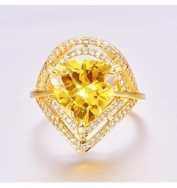 Women's Yellow Gold Plated Trillion Cut Created Citrine Cocktail Ring Jewelry CZ Cubic Zirconia Filled Promise Bands for Mom ...