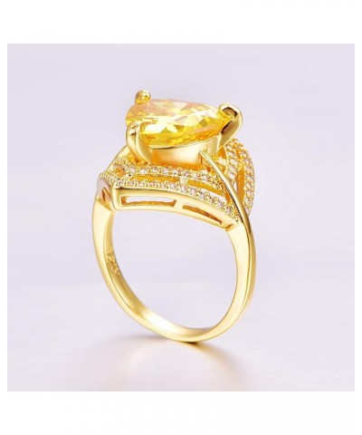 Women's Yellow Gold Plated Trillion Cut Created Citrine Cocktail Ring Jewelry CZ Cubic Zirconia Filled Promise Bands for Mom ...