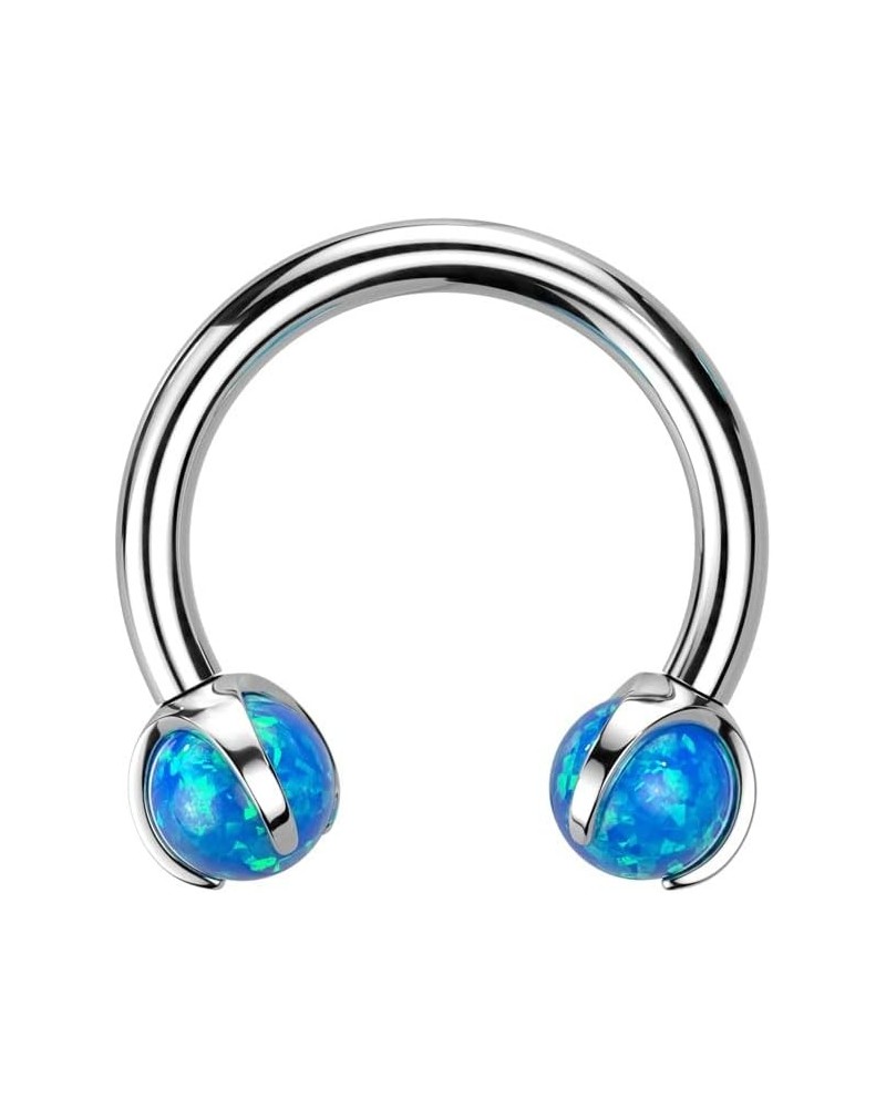 16GA F136 Implant Grade Titanium Internally Threaded Claw Set Synthetic Opal Ball Ends Horseshoe Circular Barbell Blue $10.24...