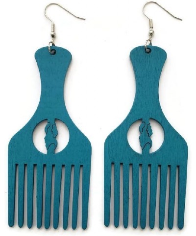 Afro Pick Wooden Dangle Earrings (Turquoise) $7.50 Earrings