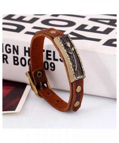 Boho Rose Maple Leaf Brown Leather Cuff Wrap Bracelet Vintage Belt Buckle Adjustable Bracelets for Women Men Rose $5.21 Brace...