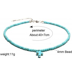 Cross Pendant Necklace Round Turquoise Clavicle Necklace Handmade Beads Choker for Women Girls $6.80 Necklaces