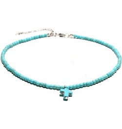 Cross Pendant Necklace Round Turquoise Clavicle Necklace Handmade Beads Choker for Women Girls $6.80 Necklaces