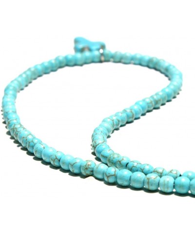 Cross Pendant Necklace Round Turquoise Clavicle Necklace Handmade Beads Choker for Women Girls $6.80 Necklaces