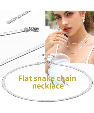 Flat Snake Chain Herringbone Choker Necklace for Women, Stainless Steel/Rose Gold/18K Gold Plated Dainty Adjustable Simple Sh...